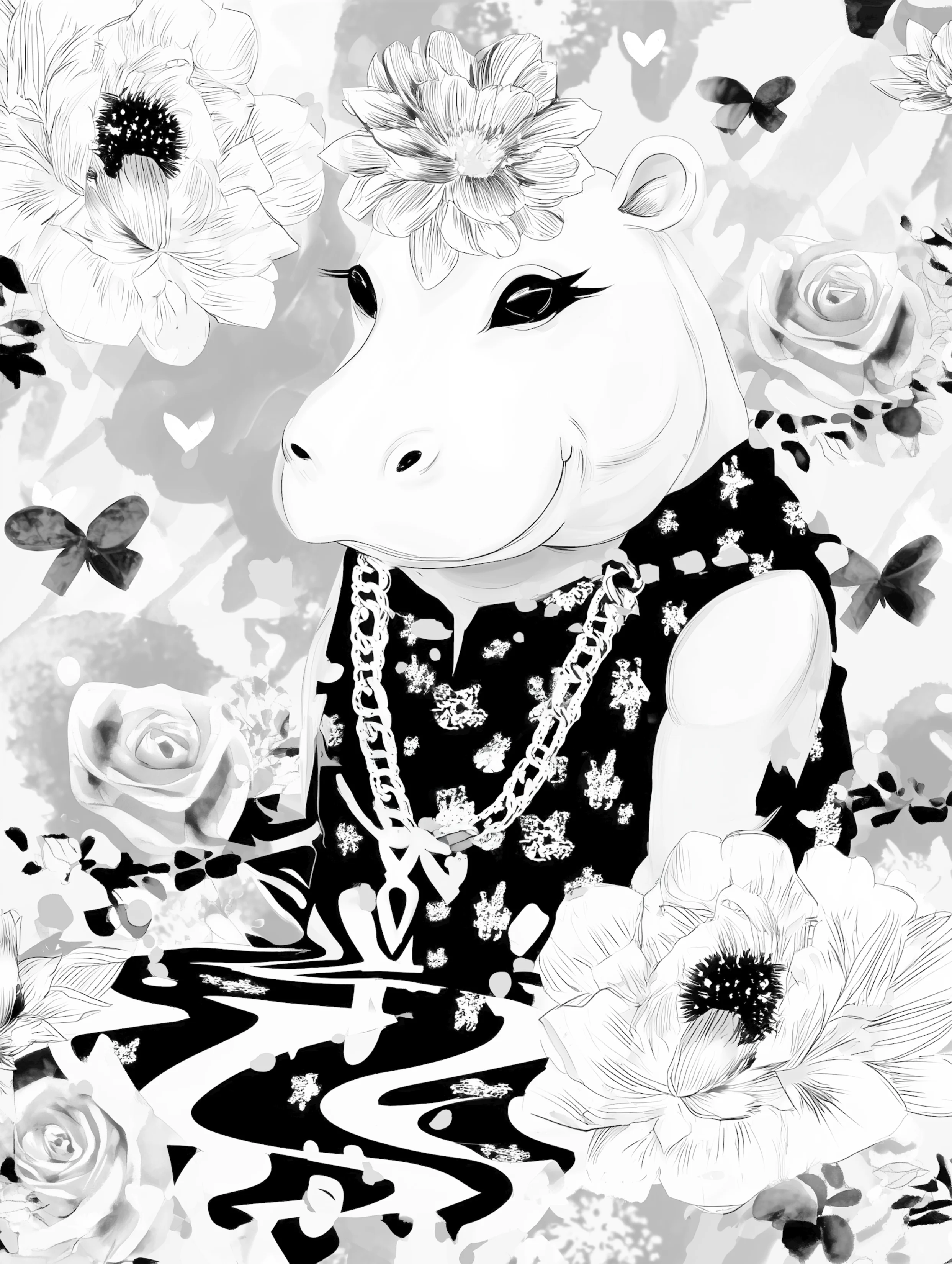 Free printable hippo coloring page featuring hippo wearing a tanktop